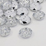 Acrylic Rhinestone Buttons, 2-Hole, Faceted, Flat Round, Crystal, 18.5x18x6.5mm, Hole: 1mm(X-BUTT-J003-01)