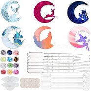 DIY Crescent Pendant Silicone Molds Kits, for UV Resin, Epoxy Resin, Desktop Decorations Making, with Latex Finger Cots, Plastic Measuring Cup & Pipettes, Mixed Color, 127x101x10mm, Inner Diameter: 120x97mm(DIY-PH0004-44)