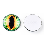 Glass Cabochons, Half Round with Evil Eye, Vertical Pupil, Pale Green, 20x6.5mm(GGLA-T004-02V)