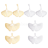 8Pcs 4 Style Ion Plating(IP) 201 Stainless Steel Pendants, Laser Cut, Ginkgo Leaf, Mixed Color, 2pcs/style(STAS-UN0033-06)