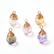 Transparent Glass Charms, with Eco-Friendly Copper Wire, Faceted, Teardrop, Mixed Color, 13x8mm, Hole: 1.2~1.8mm(PALLOY-JF00853-01)