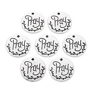 Tibetan Style Alloy Pendants, Cadmium Free & Lead Free, Flat Round with Word Pray, Antique Silver, 20.5x1.5mm, Hole: 1.6mm(PALLOY-T075-139AS-RS)