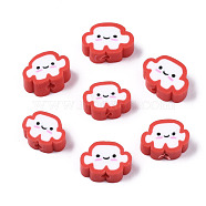 Handmade Polymer Clay Beads, Cloud with Smiling Face, Red, 6~8.5x10~11.5x4.5~5.5mm, Hole: 1.8mm(X-CLAY-N008-033D)