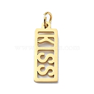 304 Stainless Steel Pendants, with Jump Rings, Laser Cut, Rectangle with Word KISS Charm, Golden, 19.5x7x1mm, Hole: 3mm(STAS-C097-64G)