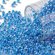TOHO Round Seed Beads, Japanese Seed Beads, (917) Ceylon Denim Blue, 8/0, 3mm, Hole: 1mm, about 1110pcs/50g(SEED-XTR08-0917)