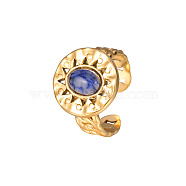 Golden Stainless Steel Flat Round Open Cuff Ring, with Synthetic Turquoise, Blue, No Size(RG3663-3)