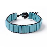 Synthetic Turquoise Beads Cord Bracelets, with Cowhide Leather Cord and Alloy Shank Buttons, 9-1/4 inch(23.5cm)x16mm(BJEW-JB04146)