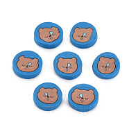 Handmade Polymer Clay Cabochons, Flat Round with Bear, Dodger Blue, 9.5x2mm, about 4500pcs/1000g(CLAY-N006-115)