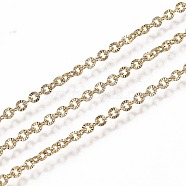 Ion Plating(IP) 304 Stainless Steel Cable Chains, with Spool, Soldered, Textured, Golden, Link: 2.6x2.3x0.4mm, about 32.8 Feet(10m)/roll(CHS-A006-02A-G)