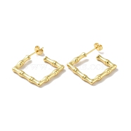 Rack Plating Brass Bamboo Wrap Square Stud Earrings, Half Hoop Earrings for Women, Cadmium Free & Lead Free, Real 18K Gold Plated, 22x22x3mm, Pin: 0.8mm(EJEW-I268-03G)