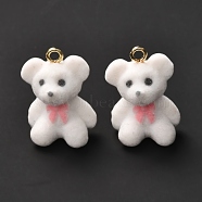 Flocky Resin Pendants, with Alloy Findings, Bear, White, 22x15x12mm, Hole: 2mm(X-RESI-G019-02D)