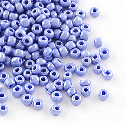 (Repacking Service Available) Glass Seed Beads, Opaque Colors Lustered, Round, Cornflower Blue, 12/0, 2mm, Hole: 1mm, about 12g/bag(SEED-C021-2mm-123B)
