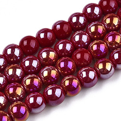 Electroplate Opaque Glass Beads Strands, AB Color Plated, Round, Dark Red, 6~6.5mm, Hole: 1.4mm, about 67~70pcs/strand, 14.76 inch~15.16 inch(37.5~38.5cm)(GLAA-T032-P6mm-AB05)
