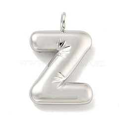 Non-Tarnish 304 Stainless Steel Pendants, Letter Charm, Stainless Steel Color, Letter Z, 16.5x10.5x3mm, Hole: 2mm(STAS-C102-15P-Z)