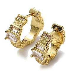 Rack Plating Brass Rectangle Hoop Earrings with Cubic Zirconia, Lead Free & Cadmium Free, Real 18K Gold Plated, 15x17x5.5mm(EJEW-D063-05G)