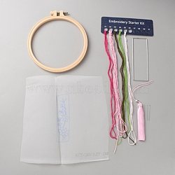 DIY Bookmarks Embroidery Kits, Including Fabric, Embroidery Thread & Needles, Plastic Embroidery Hoop, Pink, Thread: 1.2mm, 5 Colors(DIY-WH20059-26D)