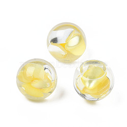 Transparent Acrylic Cabochons, with Shell, Round, Yellow, 14x12mm(TACR-N006-77A-01)