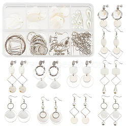 SUNNYCLUE DIY Geometry Drop Earring Making Kits, Including Stainless Steel & Iron Earring Findings, Shell Charm & Link, Brass Pendants & Links & Earring Hooks & Pin, Glass Pearl Beads, Platinum & Stainless Steel Color, 144pcs/box(DIY-SC0018-72)