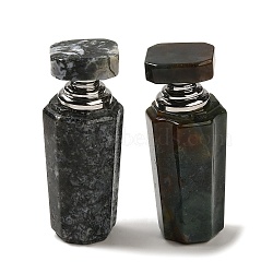 Natural Moss Agate Dropper Perfume Bottles, with Stainless Steel Color Tone 304 Stainless Steel Findings, SPA Aromatherapy Essemtial Oil Empty Bottle, 2.2~2.35x2.2~2.35x6.9~7cm(DJEW-H010-03P-04)