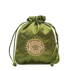 Chinese Style Rectangle Brocade Drawstring Bags, Organza Pouches Gift Jewelry Packaging Bag, Sea Green, 15x13cm(PW-WG11350-21)