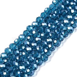 Electroplate Glass Beads Strands, Pearl Luster Plated, Faceted, Rondelle, Steel Blue, 4x3mm, Hole: 0.4mm, about 113~115pcs/strand, 41~41.5cm(EGLA-A044-T4mm-A27)