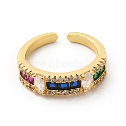 Cubic Zirconia Rectangle Open Cuff Ring, Golden Brass Jewelry for Women, Colorful, US Size 7 1/4(17.5mm)(KK-A180-29G)