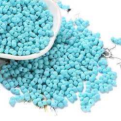 Rubberized Style Glass Seed Beads, Peanut, Cyan, 6~6.5x3~3.5x3~3.5mm, Hole: 1mm, about 4500pcs/pound(SEED-Z003-01D)