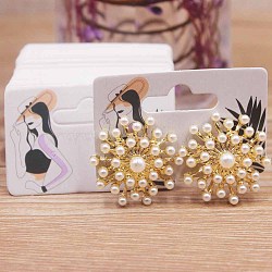 Rectangle Paper One Pair Earring Display Cards with Hanging Hole, Jewelry Display Cards for Earring Storage, Women Pattern, 3.5x5x0.05cm, Hole: 1mm and 24x9mm(CDIS-C004-04E)