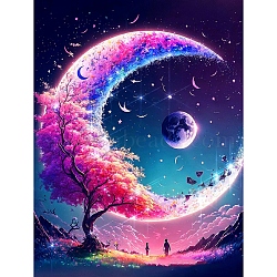 Fancy Tree Moon Night Scenery DIY Diamond Painting Kit, Including Resin Rhinestones Bag, Diamond Sticky Pen, Tray Plate and Glue Clay, Colorful, 400x300mm(PW-WG44927-09)