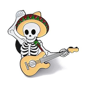 Musical Skull Enamel Pin, Halloween Alloy Brooch for Backpack Clothes, Moccasin, 31x32x2mm