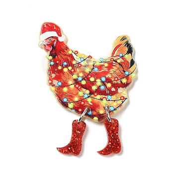 Acrylic Pendants, Rooster, 50x36x2.5mm, Hole: 2mm