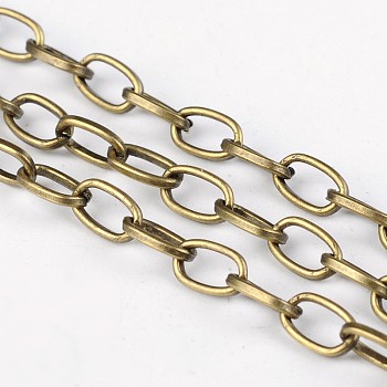 Iron Cable Chains, Unwelded, with Spool, Flat Oval, Flat Oval, Lead Free and Nickel Free, Antique Bronze, 6.9x3.8x0.9mm, about 164.04 Feet(50m)/roll