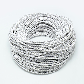Leather Braided Cord, White, 5mm, about 54.68 yards(50m)/bundle