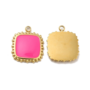 304 Stainless Steel Enamel Pendants, Square, Golden, Deep Pink, 15x12.5x2mm, Hole: 1.4mm