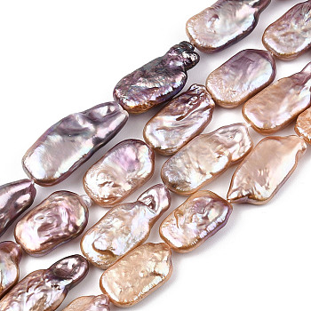 Natural Keshi Pearl Beads Strands, Cultured Freshwater Pearl, Baroque Pearls, Rectangle, Light Salmon, 18.5~28x10.5~13.5x4.5~8.5mm, Hole: 0.6mm, about 16~20 pcs/strand, 14.88~15.59 inch(37.8~39.6cm)