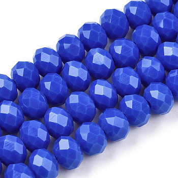 Opaque Solid Color Glass Beads Strands, Faceted, Rondelle, Royal Blue, 3.5x3mm, Hole: 0.4mm, about 113~115pcs/strand, 32~33cm