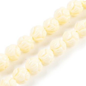 Synthetic Coral Carved Beads Strands, Dyed, Flower, Lemon Chiffon, 6mm, Hole: 1.2mm, about 60pcs/strand, 14.57 inch(37cm)