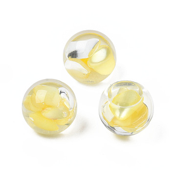 Transparent Acrylic Cabochons, with Shell, Round, Yellow, 14x12mm