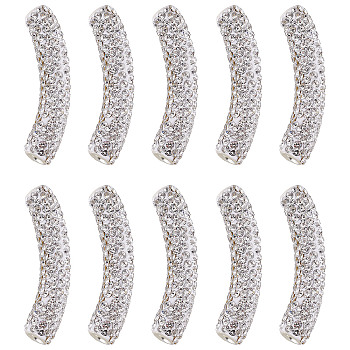 10Pcs Brass Middle East Rhinestone Beads, Curved Tube, Crystal, 45~46.5x9mm, Hole: 4mm