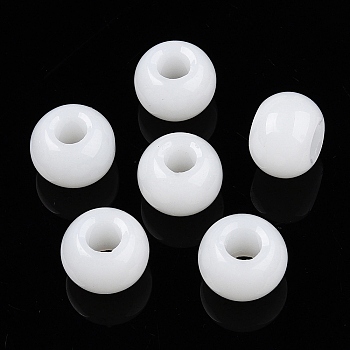 Glass European Beads, Large Hole Beads, Rondelle, White, 14.5~15x10.5mm, Hole: 5.5~6mm