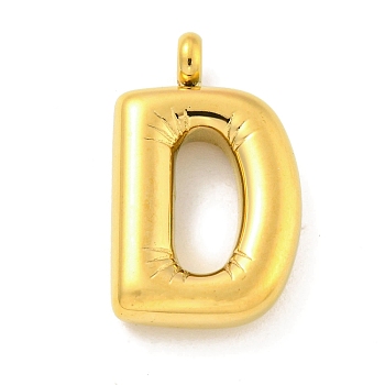 Ion Plating(IP) 304 Stainless Steel Pendants, Letter Charm, Golden, Letter D, 26x16x5.5mm, Hole: 3mm