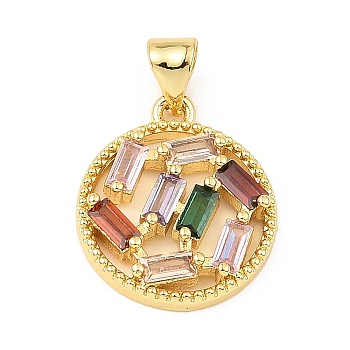 Real 18K Gold Rack Plating Brass Micro Pave Cubic Zirconia Pendants, Long-Lasting Plated, Cadmium Free & Lead Free, Flat Round Charms, Colorful, 17.5x15x3mm, Hole: 3x3.8mm