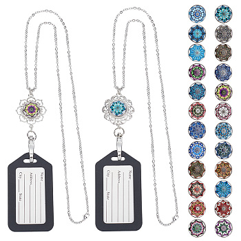 DIY Half Round with Flower Interchangeable Pendant Necklace Making Kit, Including 304 Stainless Steel Cable Chains Necklaces, Alloy Snap Pendants & Snap Button, Mixed Color, 28Pcs/box