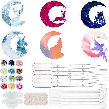 DIY Crescent Pendant Silicone Molds Kits, for UV Resin, Epoxy Resin, Desktop Decorations Making, with Latex Finger Cots, Plastic Measuring Cup & Pipettes, Mixed Color, 127x101x10mm, Inner Diameter: 120x97mm