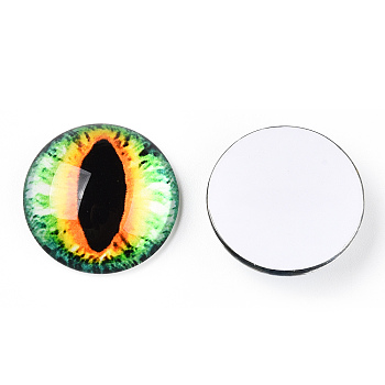 Glass Cabochons, Half Round with Evil Eye, Vertical Pupil, Pale Green, 20x6.5mm