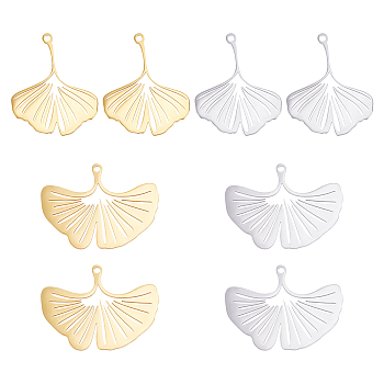 8Pcs 4 Style Ion Plating(IP) 201 Stainless Steel Pendants, Laser Cut, Ginkgo Leaf, Mixed Color, 2pcs/style