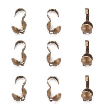 Iron Bead Tips, Calotte Ends, Clamshell Knot Cover, Nickel Free, Antique Bronze Color, Size: about 9mm long, 3mm wide, 3mm inner diameter, hole: about 1.5mm