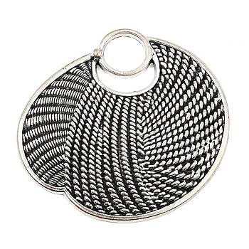 Tibetan Style Alloy Big Pendants, Irregular Woven Fan Charms, Antique Silver, 58x61x4mm, Hole: 12mm