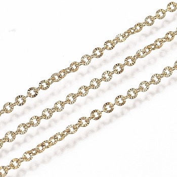 Ion Plating(IP) 304 Stainless Steel Cable Chains, with Spool, Soldered, Textured, Golden, Link: 2.6x2.3x0.4mm, about 32.8 Feet(10m)/roll