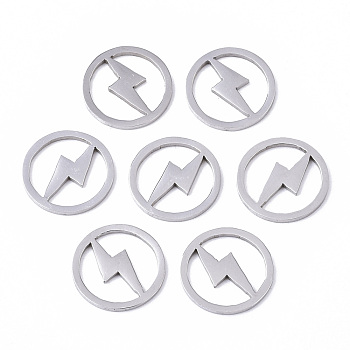 201 Stainless Steel Charms, Laser Cut, Ring with Lightning, Stainless Steel Color, 12x1mm